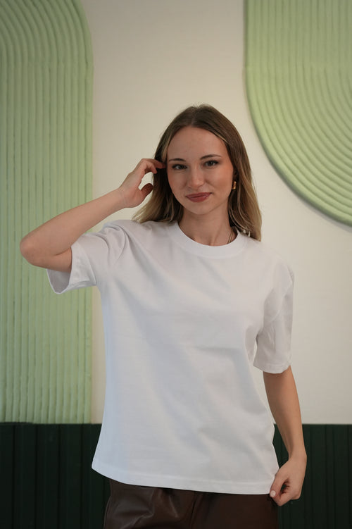 Kadın Basic Düz Kesim Kısa Kollu Tişört – Beyaz