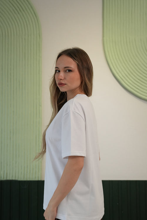 Kadın Basic Düz Kesim Kısa Kollu Tişört – Beyaz