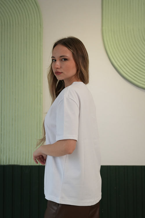 Kadın Basic Düz Kesim Kısa Kollu Tişört – Beyaz