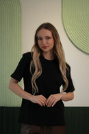 Kadın Basic Düz Kesim Kısa Kollu Tişört – Siyah