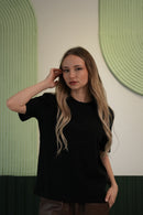 Kadın Basic Düz Kesim Kısa Kollu Tişört – Siyah