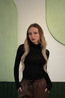 Yarım Balıkçı Yaka Parmak Geçirmeli Dar Kesim Badi - Siyah