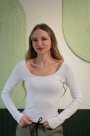 Kadın Kayık Yaka Uzun Kollu Basic Bluz – Beyaz