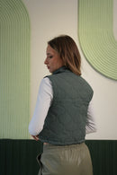 Dik Yaka Kapitoneli Crop Şişme Yelek - Haki