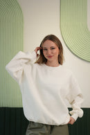 Oversize Kesim Bisiklet Yaka Basic Sweatshirt - Beyaz