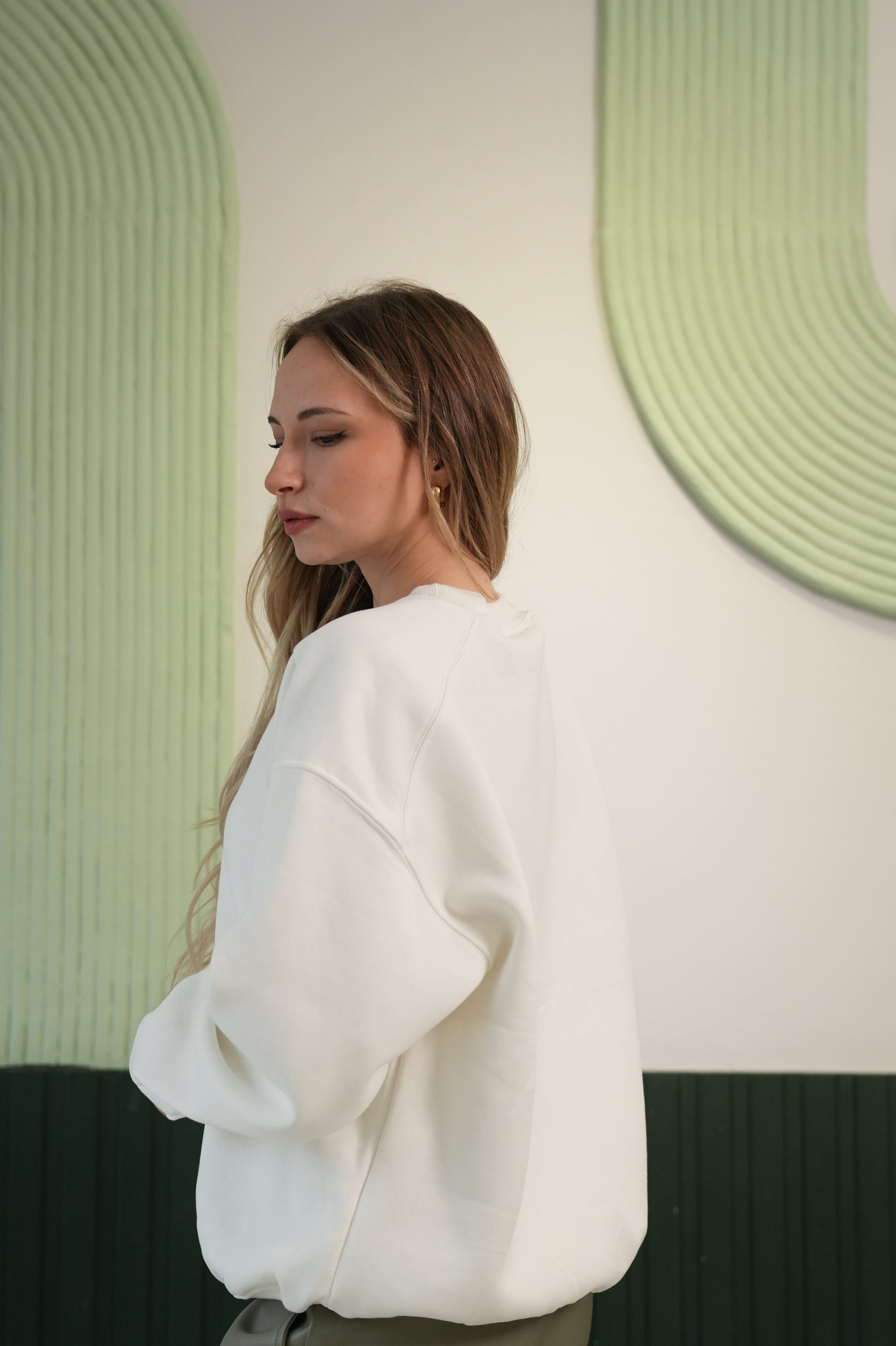 Bisiklet Yaka Oversize Sweatshirt – Krem