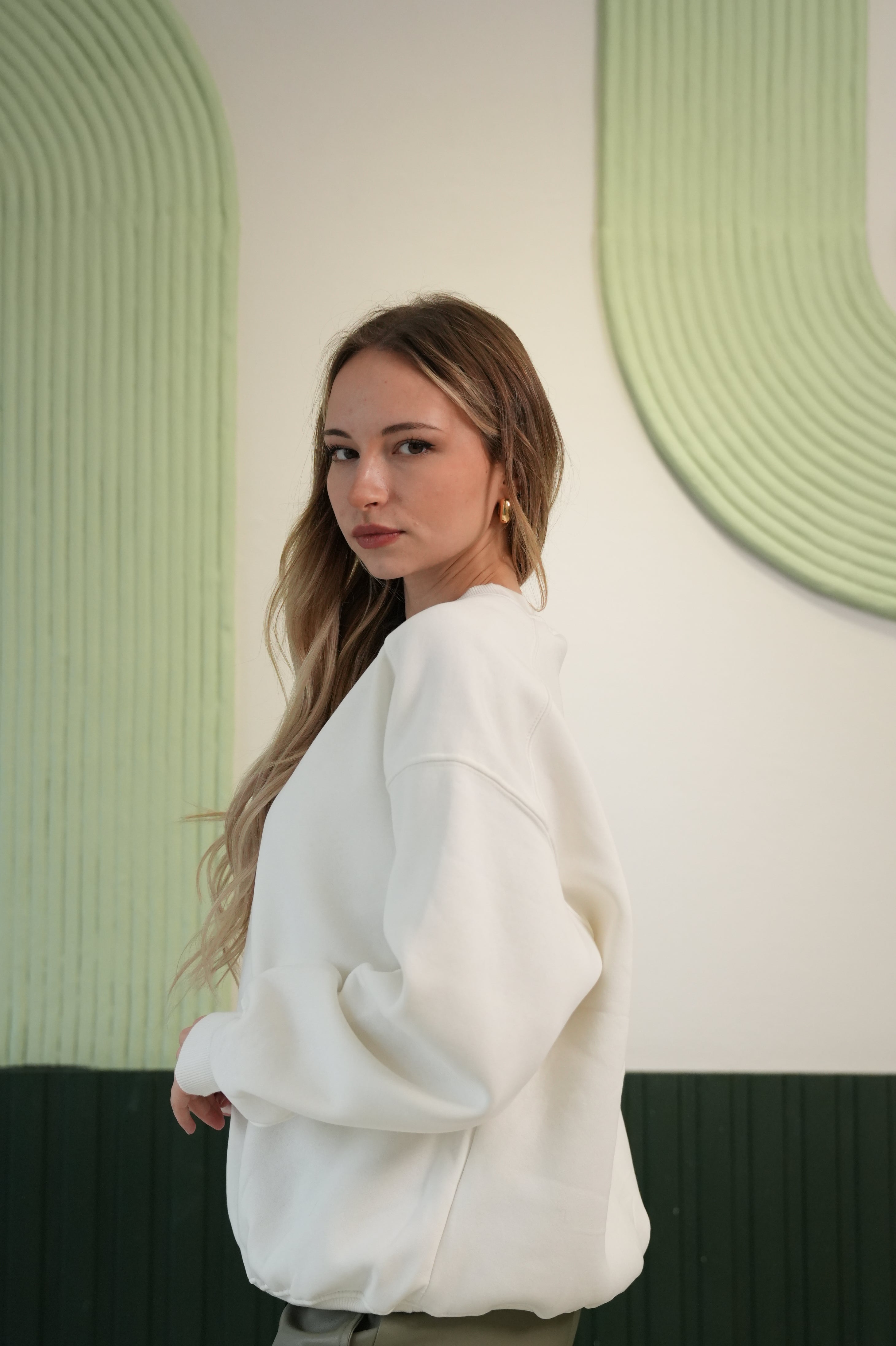 Bisiklet Yaka Oversize Sweatshirt – Krem