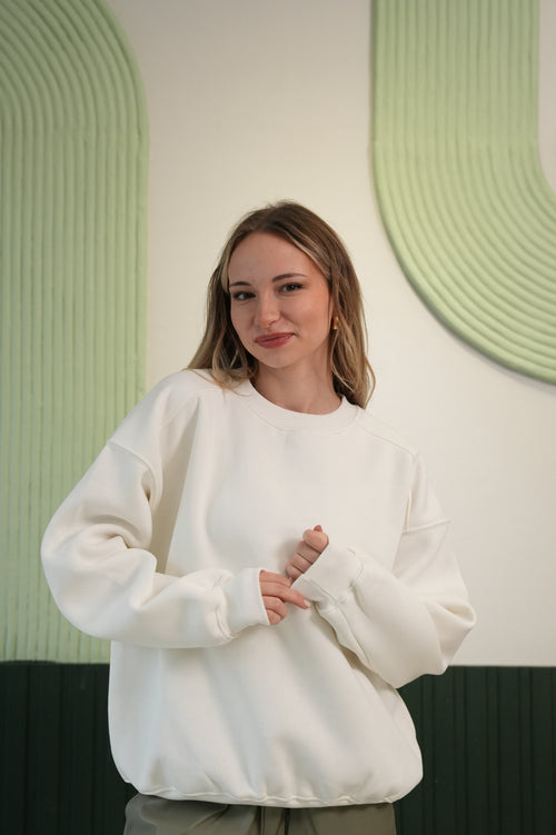 Bisiklet Yaka Oversize Sweatshirt – Krem