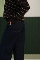 Yüksek Bel Geniş Paça Jean Pantolon - Lacivert