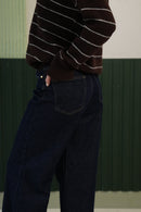 Yüksek Bel Geniş Paça Jean Pantolon - Lacivert