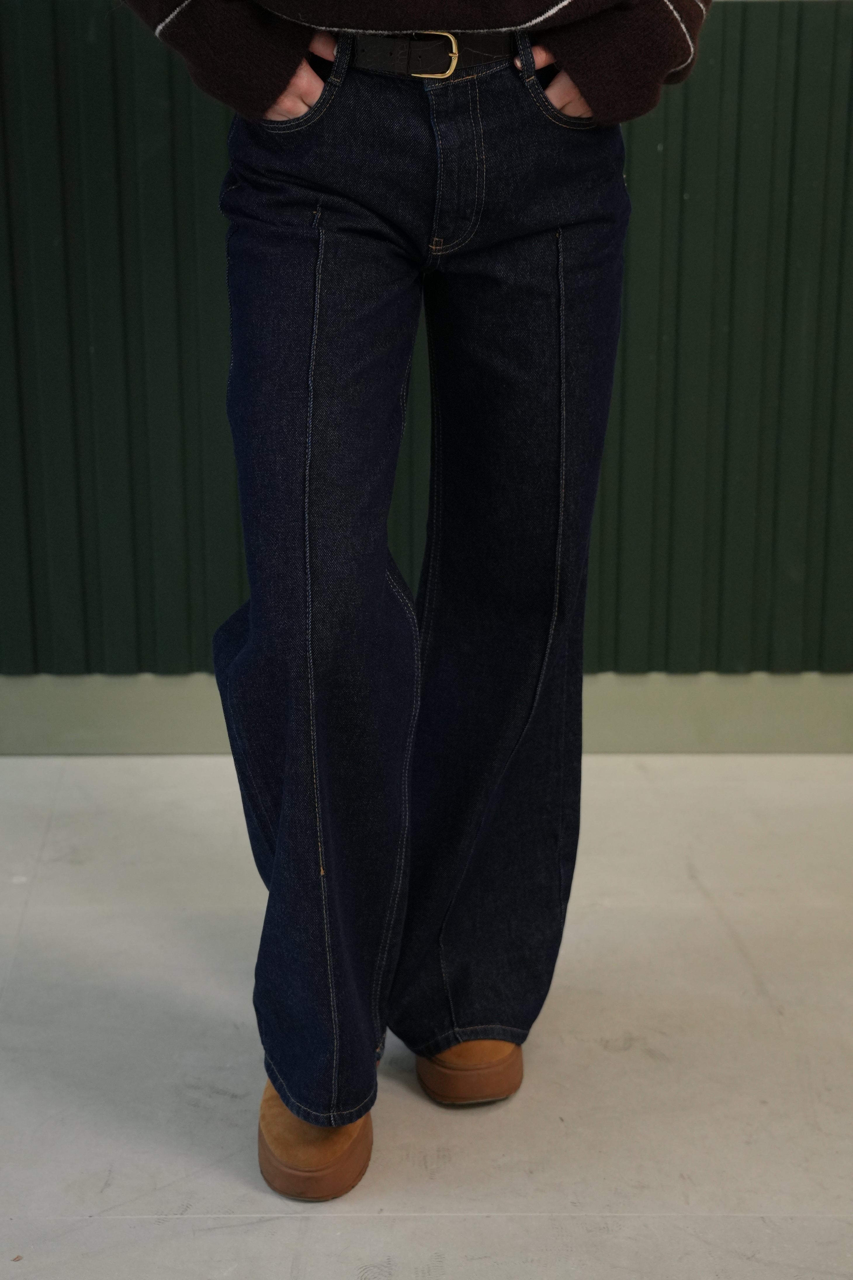 Yüksek Bel Geniş Paça Jean Pantolon - Lacivert