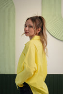 Oversize Kesim Çift Cepli Klasik Yaka Gömlek - Sarı