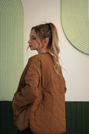 Oversize Kesim Kapitoneli Düğmeli Mevsimlik Mont - Kahverengi