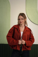 Oversize Kesim Fermuarlı Süet Görünümlü Mont - Kiremit