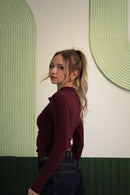 Kadın Polo Yaka Uzun Kollu Slim Fit Bluz – Bordo