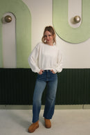 Minimal Crop Sweatshirt – Beyaz