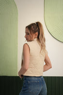 Dik Yaka Kapitoneli Crop Şişme Yelek - Krem