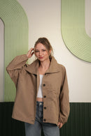 Oversize Düğmeli Bej Mont