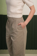 Yüksek Bel Bej Kumaş Pantolon