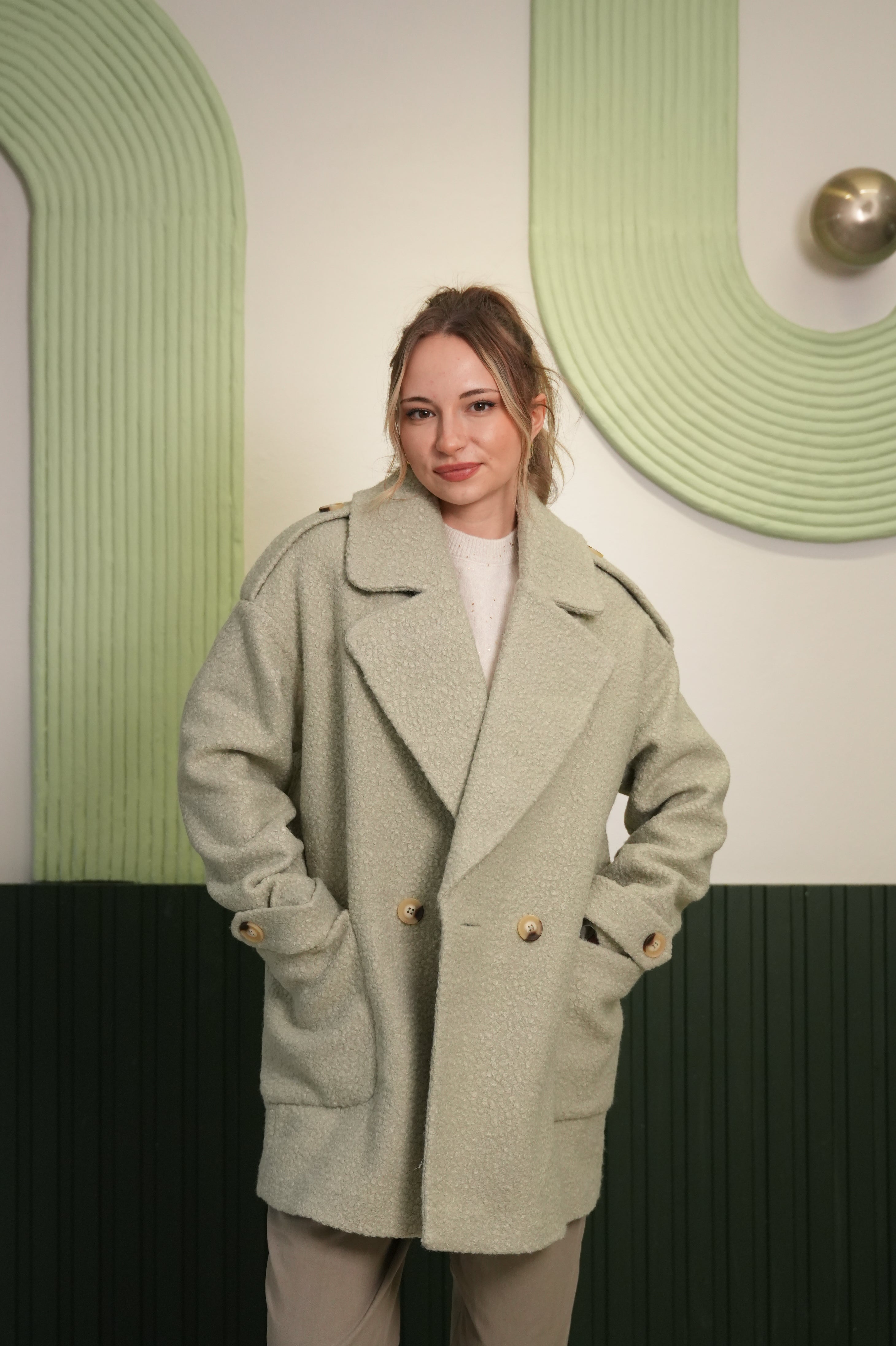 Yumuşak Dokulu Oversize Mint Kaban