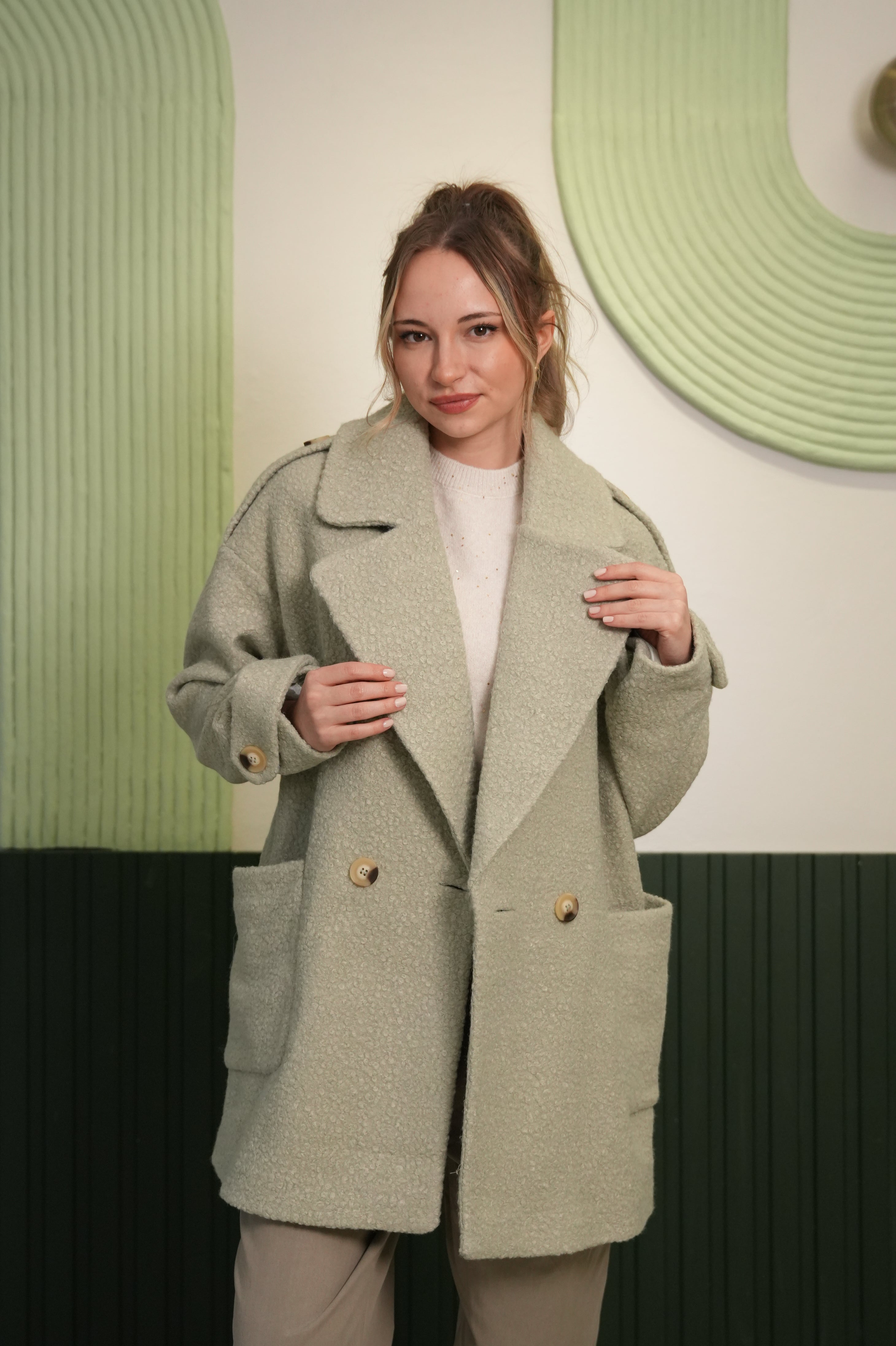 Yumuşak Dokulu Oversize Mint Kaban