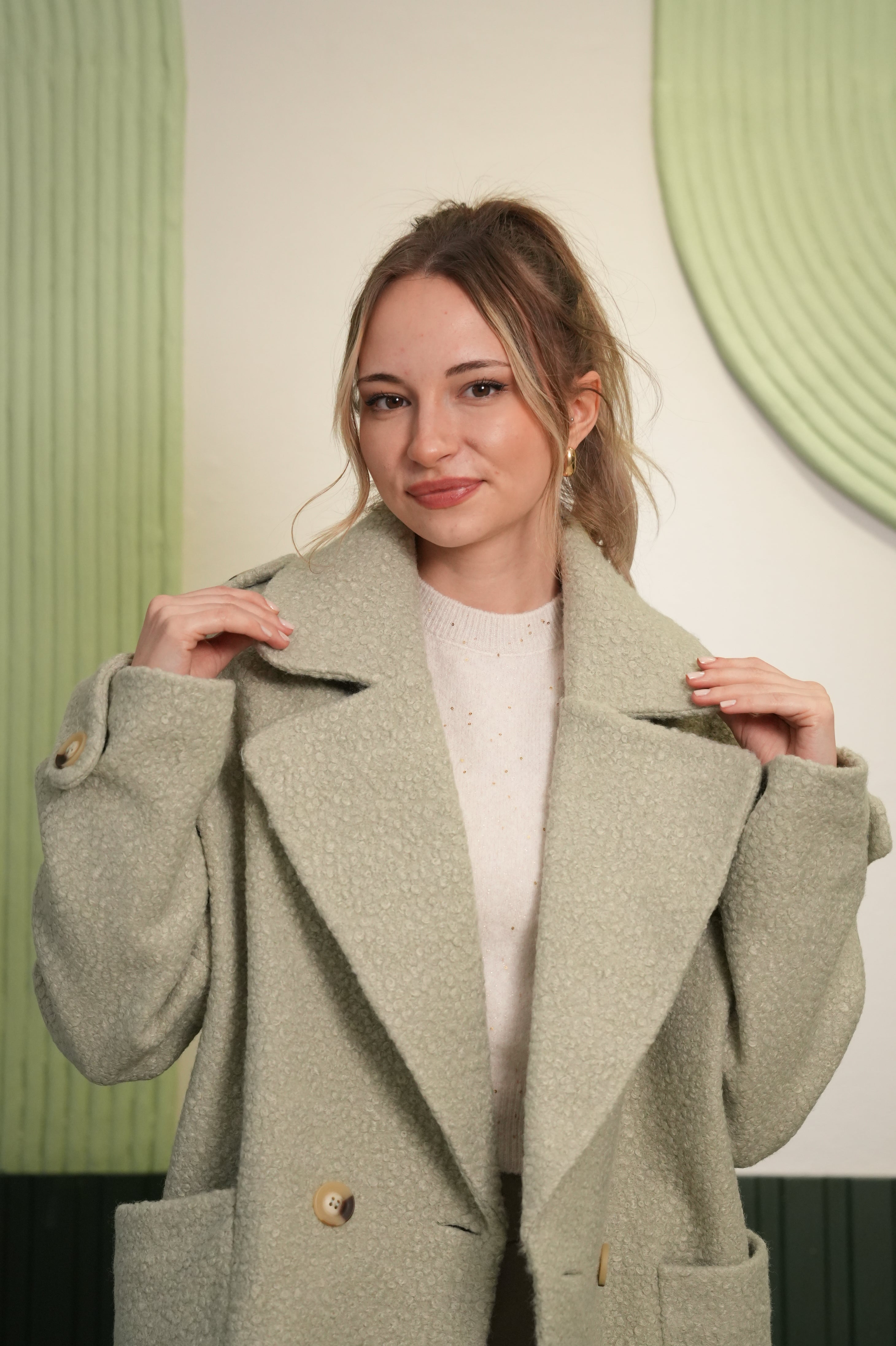 Yumuşak Dokulu Oversize Mint Kaban