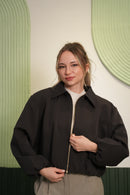 Fermuarlı Oversize Kısa Ceket - Kahverengi