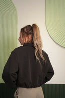 Fermuarlı Oversize Kısa Ceket - Kahverengi