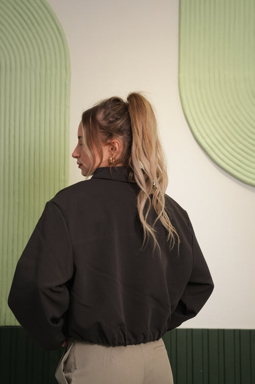 Fermuarlı Oversize Kısa Ceket - Kahverengi