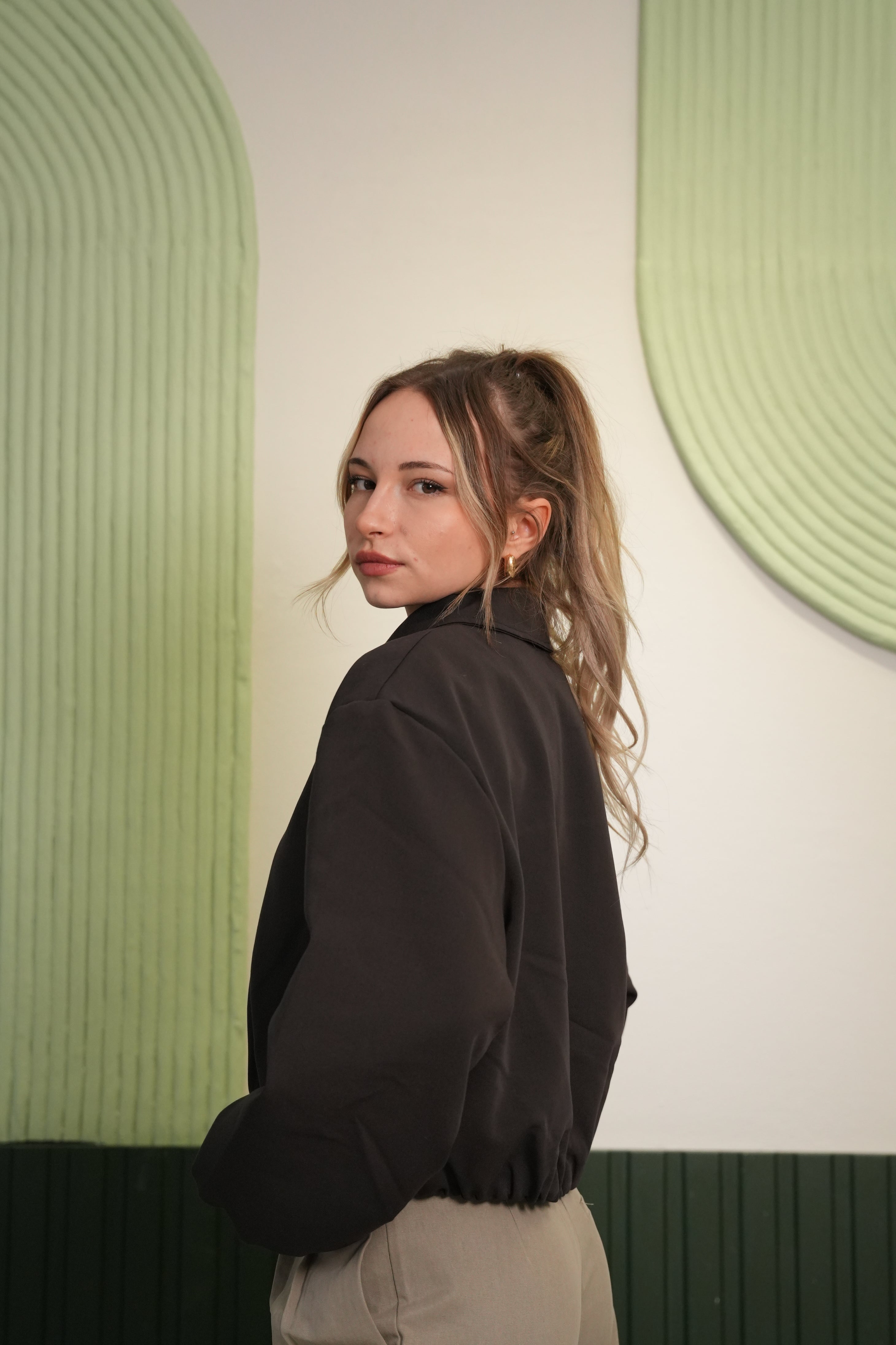 Fermuarlı Oversize Kısa Ceket - Kahverengi