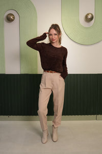 Düğmeli Yumuşak Dokulu Triko Kazak – Kahverengi