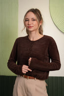 Düğmeli Yumuşak Dokulu Triko Kazak – Kahverengi