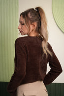 Düğmeli Yumuşak Dokulu Triko Kazak – Kahverengi