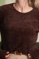 Düğmeli Yumuşak Dokulu Triko Kazak – Kahverengi