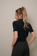 Fular Detaylı Düğmeli Triko Bluz – Siyah