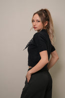 Fular Detaylı Düğmeli Triko Bluz – Siyah