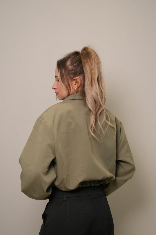 Fermuarlı Crop Bomber Ceket - Haki