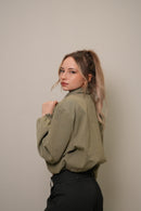 Fermuarlı Crop Bomber Ceket - Haki