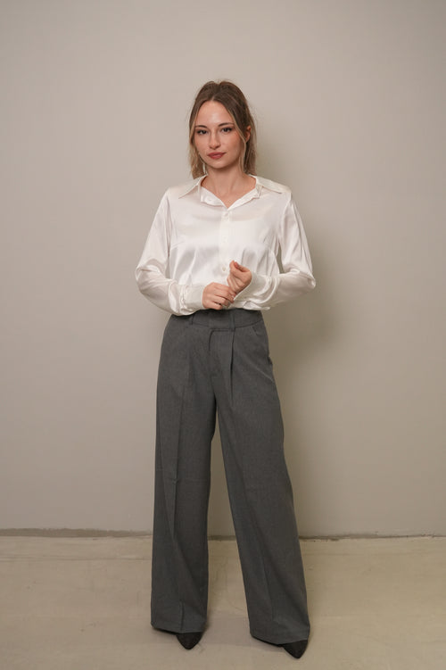 Yüksek Bel Gri Bol Paça Kumaş Pantolon