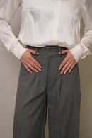 Yüksek Bel Gri Bol Paça Kumaş Pantolon