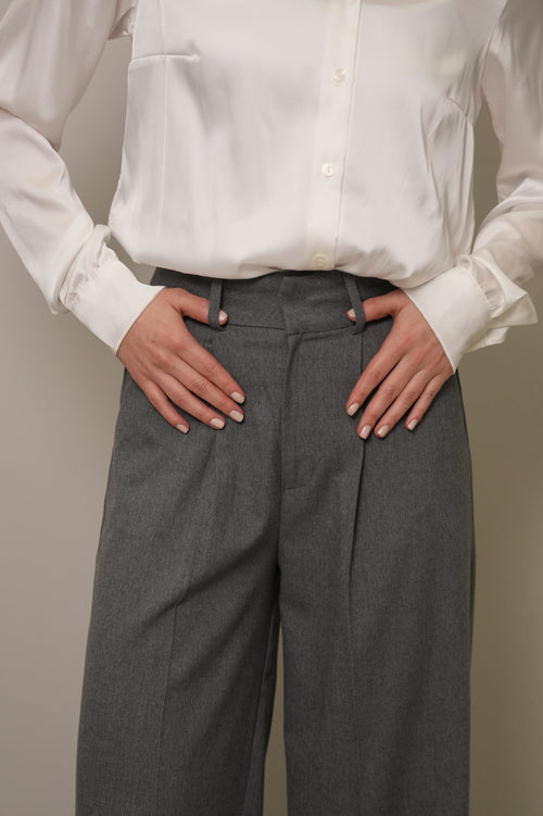 Yüksek Bel Gri Bol Paça Kumaş Pantolon