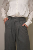 Yüksek Bel Gri Bol Paça Kumaş Pantolon