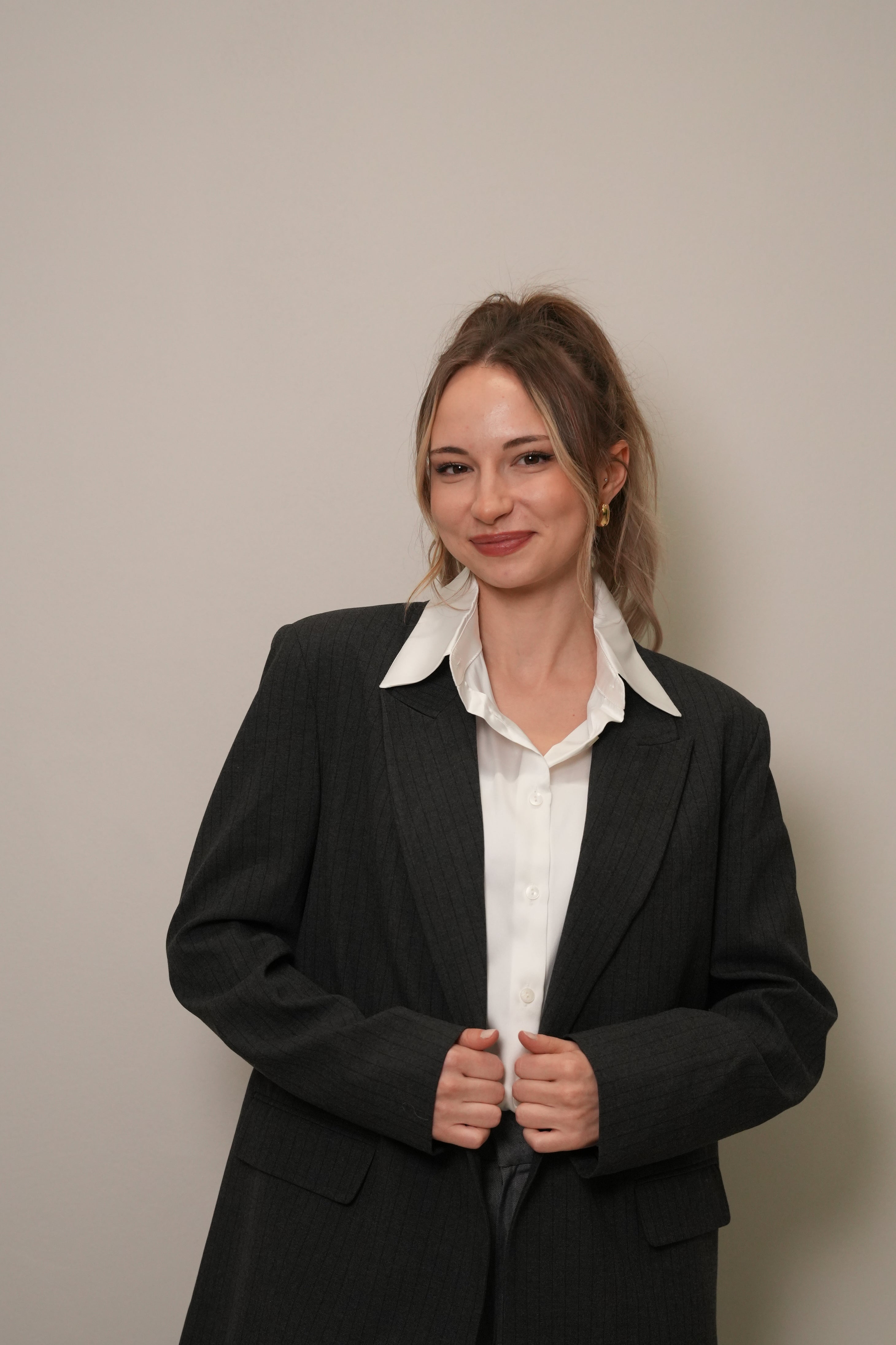 Koyu Ton İnce Çizgili Oversize Blazer Ceket