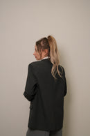 Koyu Ton İnce Çizgili Oversize Blazer Ceket