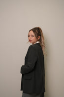 Koyu Ton İnce Çizgili Oversize Blazer Ceket
