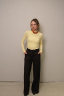 Açık Sarı Polo Yaka Uzun Kollu Basic Bluz