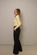 Açık Sarı Polo Yaka Uzun Kollu Basic Bluz