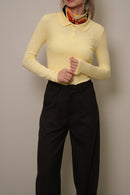 Açık Sarı Polo Yaka Uzun Kollu Basic Bluz