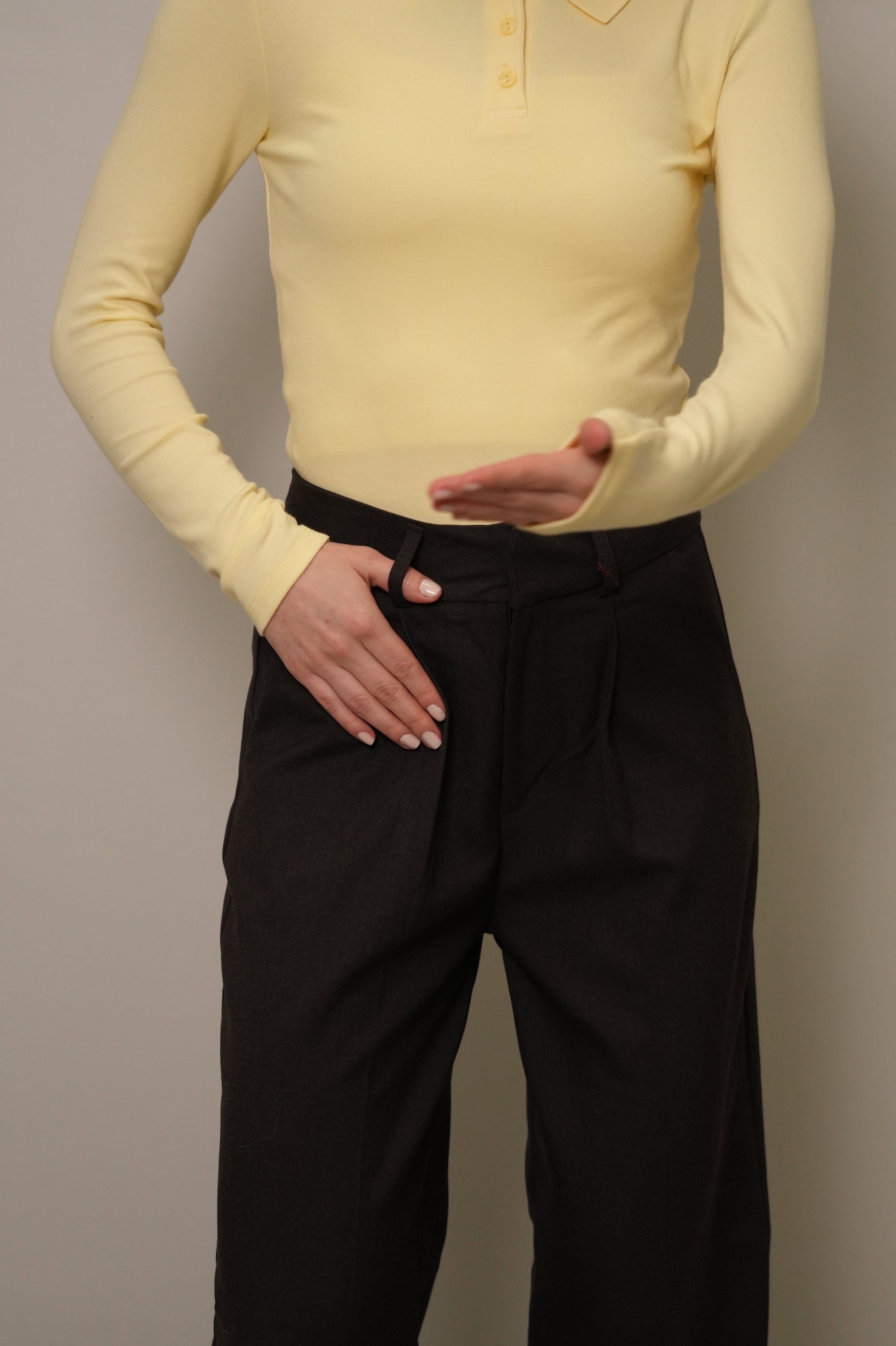 Antrasit Yüksek Bel Bol Paça Kumaş Pantolon