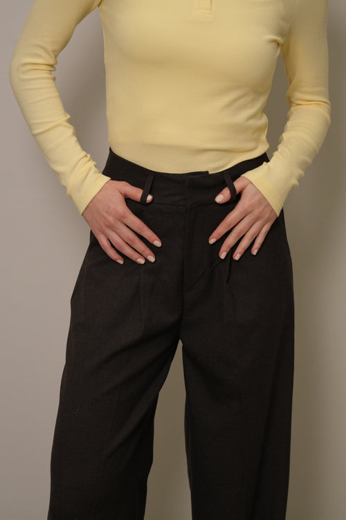 Antrasit Yüksek Bel Bol Paça Kumaş Pantolon